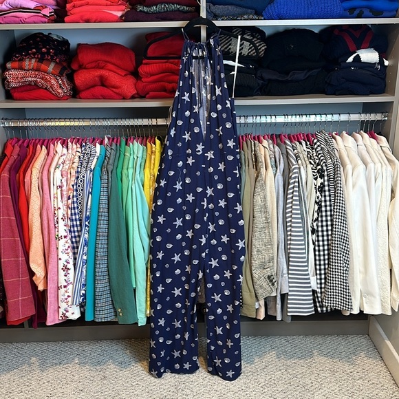 Mimi Chica navy with white starfish and shells print sleeveless jumpsuit size S - Picture 3 of 3